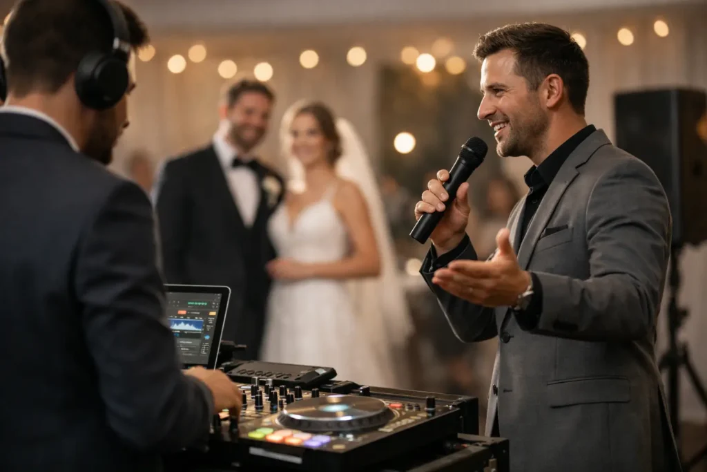 DJ e mestre de cerimónias profissional de casamentos a animar os convidados em Nova Jérsia